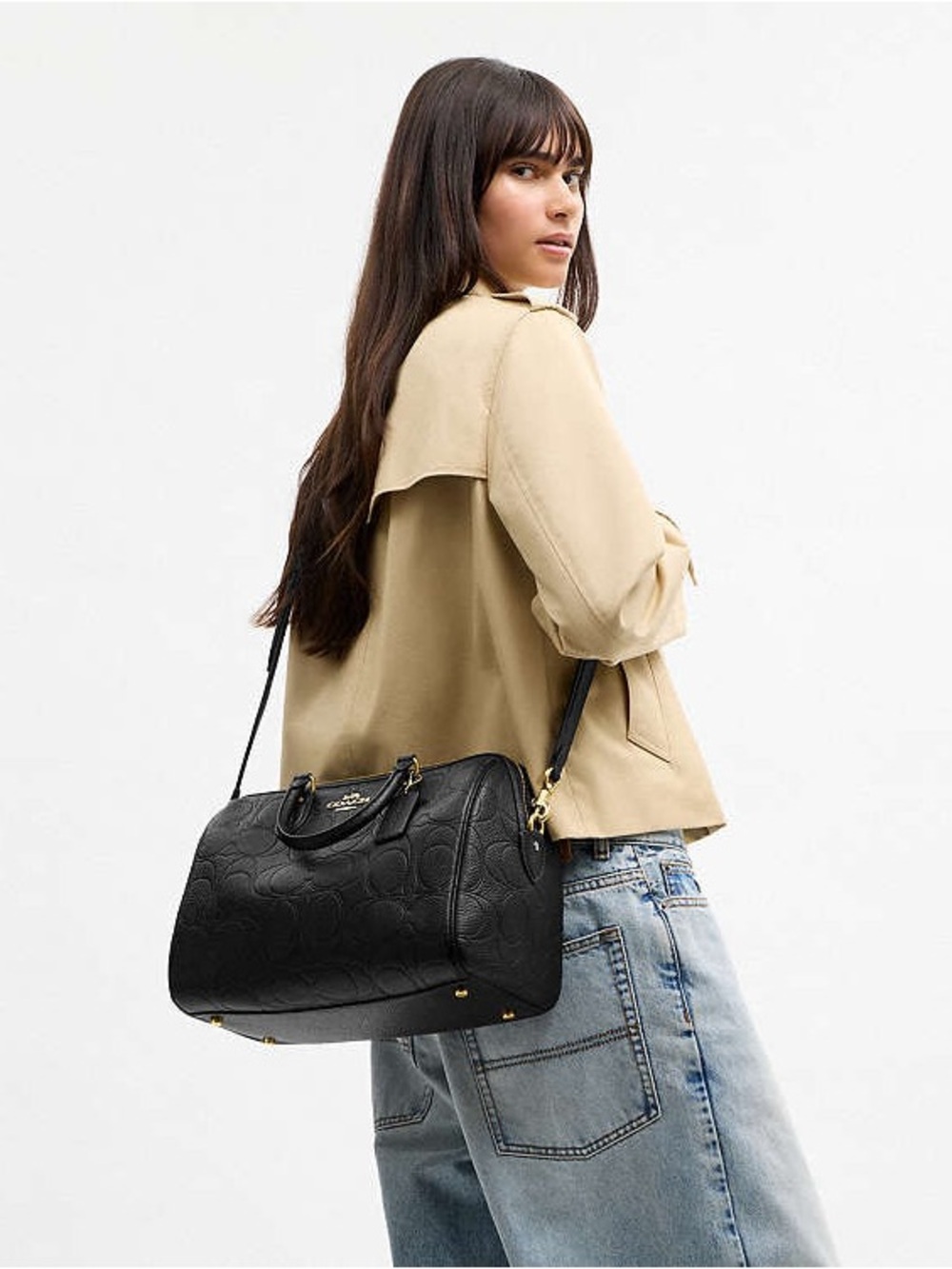 NWT Coach Rowan Large Satchel Bag In Signature Leather CEW02 BLACK Gold - Picture 9 of 13